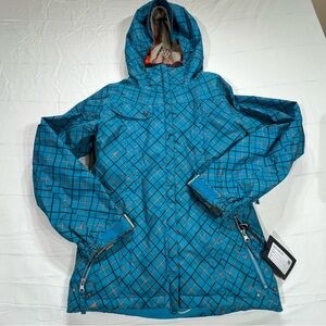 686 Women’s Smarty Snowboarding Hooded Full Zip Jacket Blue Geometrical Size XS